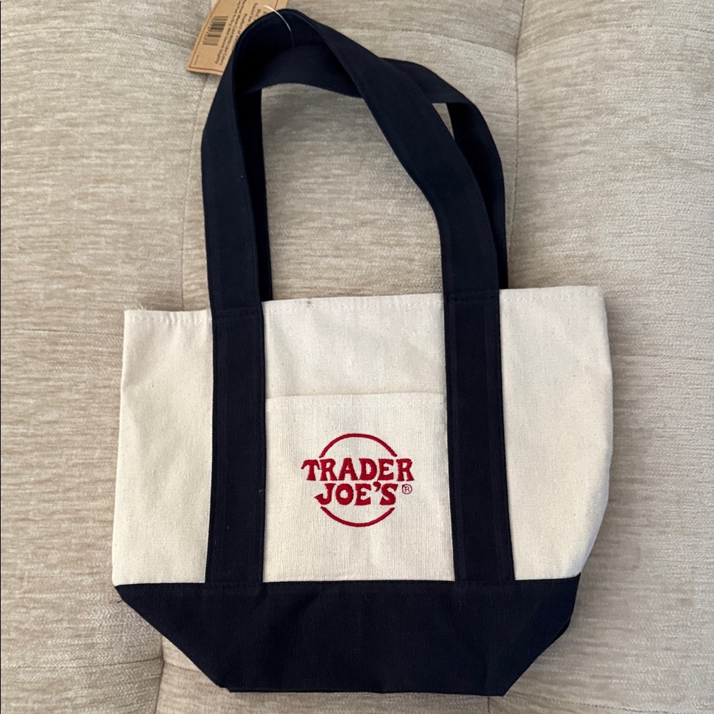 Trader Joe's Cream and Black Mini Canvas Tote Bag - Picture 4 of 5